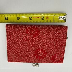 Small Vintage Red Floral Wallet Coin Purse Billfold Raised Dots Floral pattern